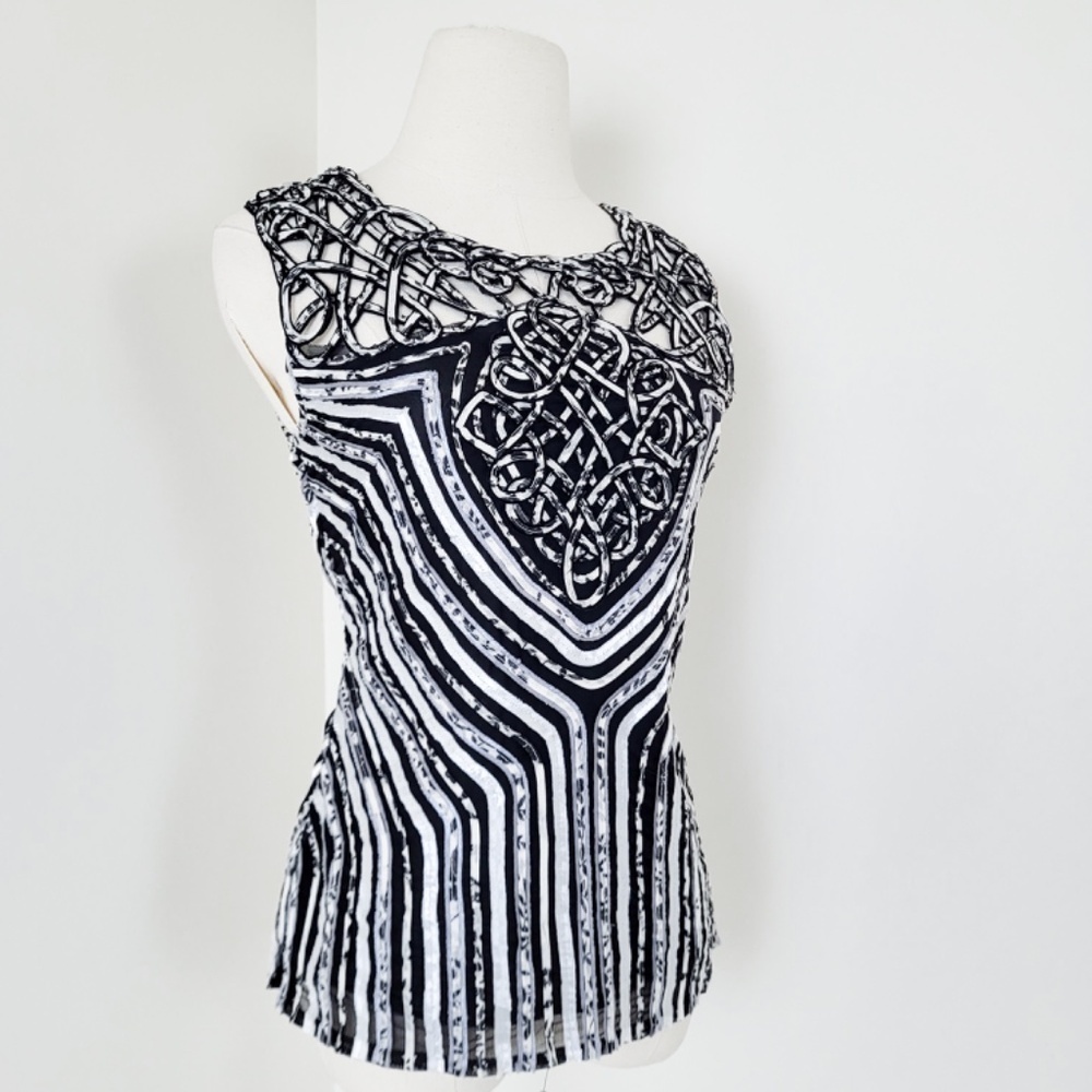 Y2K Cut-out Tank Top Size Small Black Geometric Sleeveless - Picture 4 of 8